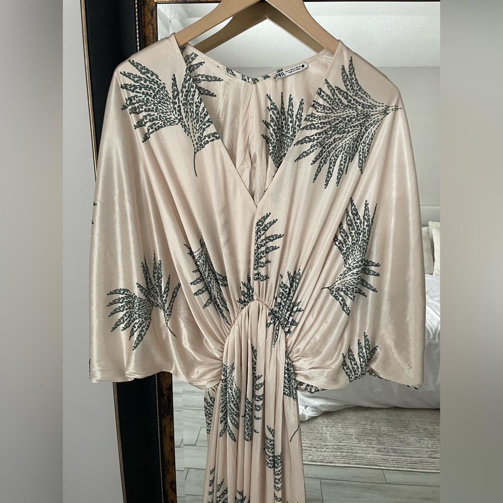 Zara Ecru Ivory Satin Effect Kaftan Maxi Dress - Picture 8 of 8